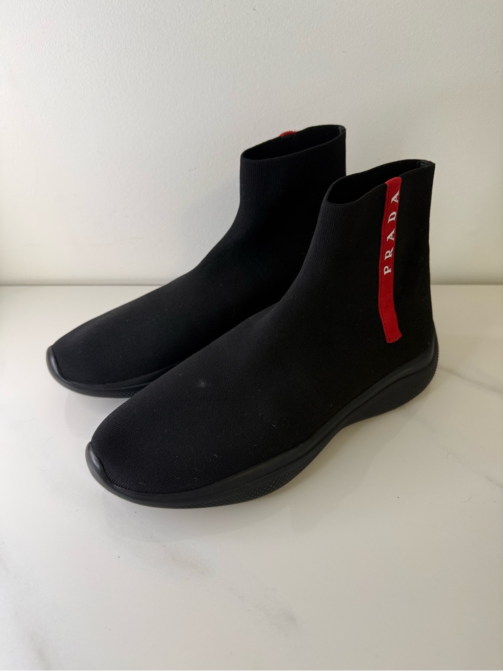 Prada Linea Rossa 4T3351 Black Sock Knit High Sneakers Size 6 MENS - Picture 2 of 7